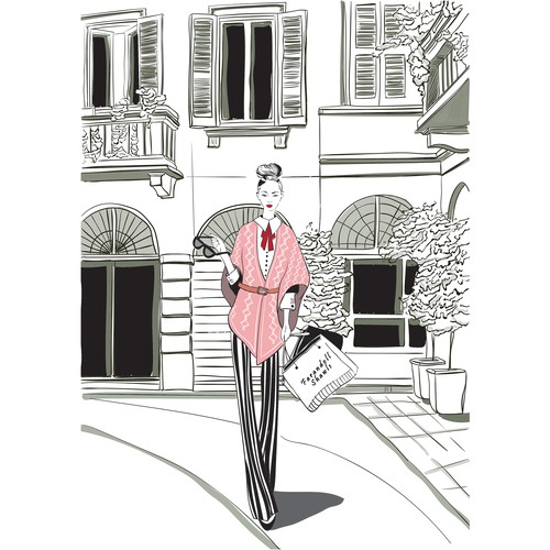 Fashion design artwork with the title 'Series of mini "Ways to Wear" fashion illustrations for Women's Luxury Shawl Brand'