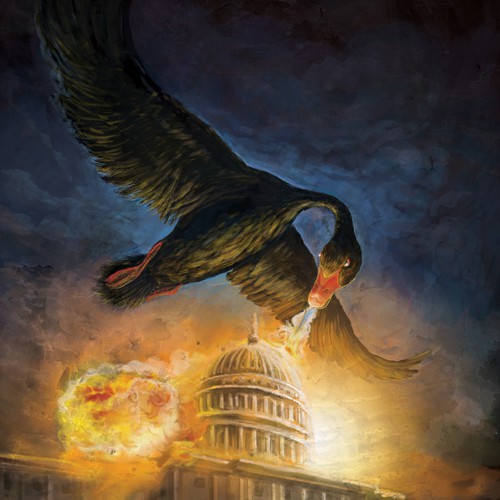 Mixed media design with the title 'Black Swan magazine cover illustration'