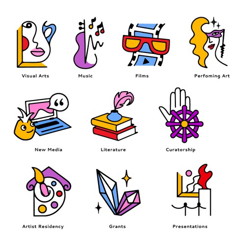Non-profit design with the title ' Icons for app empowering emerging Artists from Africa and Latinamerica'