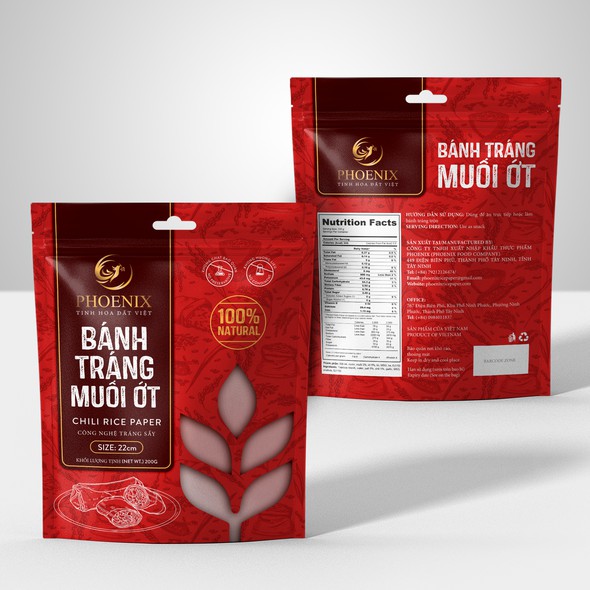 Red packaging with the title 'package and Logo design'