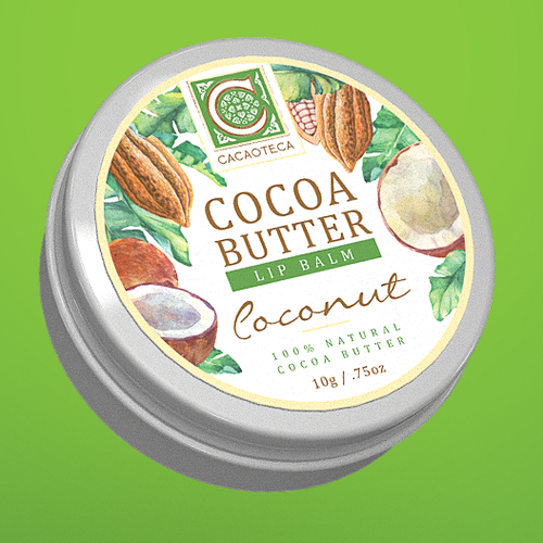 Coconut design with the title 'Cocoa Butter Lip Balm'