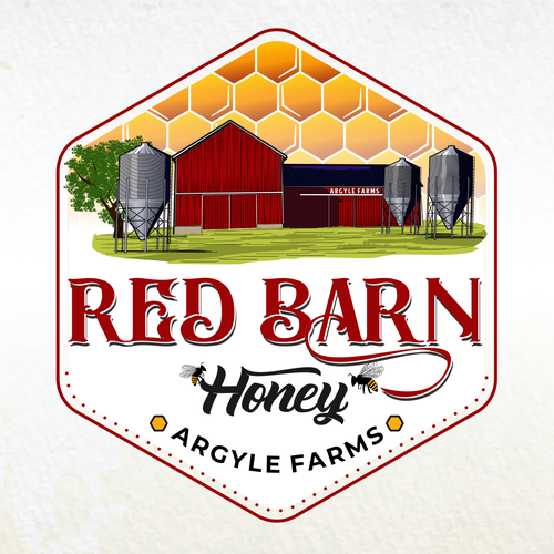 Vintage modern logo with the title 'Modern Emblem logo design for Red Barn Honey'