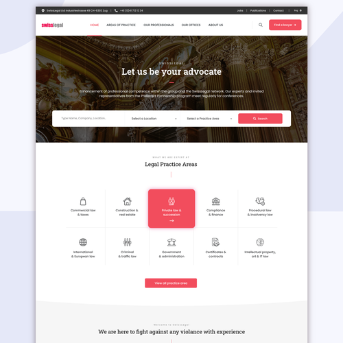 Mobile website with the title 'Swisslegal Web App Design'