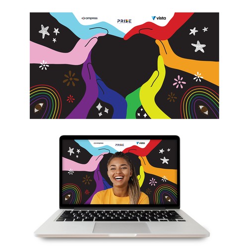 Rainbow artwork with the title '2024 PRIDE virtual backgrounds for Vista + 99d'