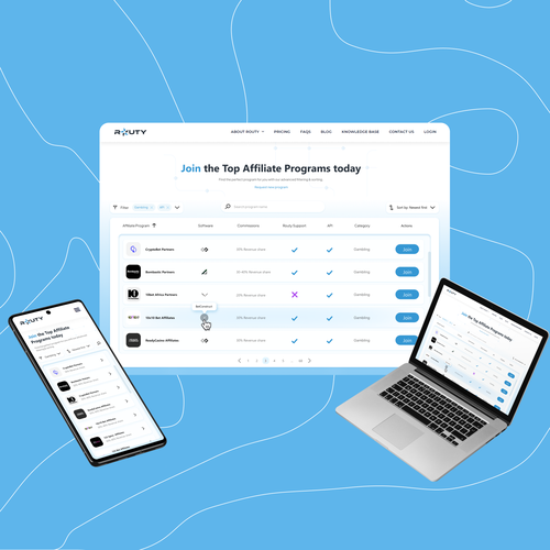 Data website with the title 'Affiliate data table with advanced filtering, search & sorting'