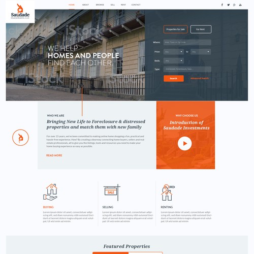 Real estate website with the title 'Make Saudade Investment, LLC come to life'