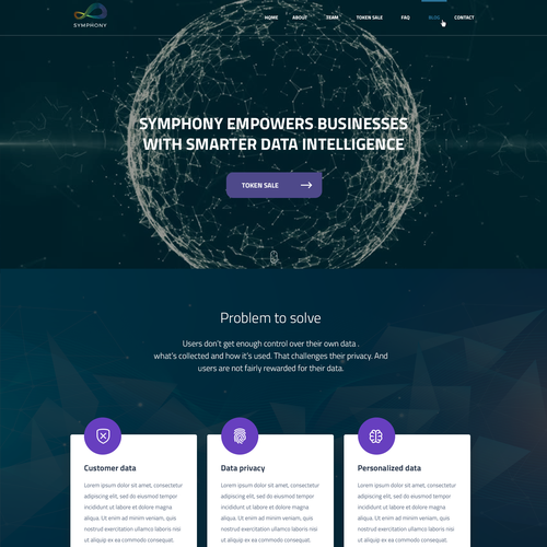 ICO design with the title 'Blockchain home page concept'