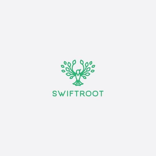 Contemporary design with the title 'Uplifting bird and tree design for Swiftroot technology company '