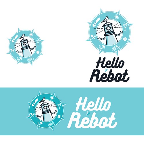 Neon blue safari logo with the title 'Logo for Hello Rébot'