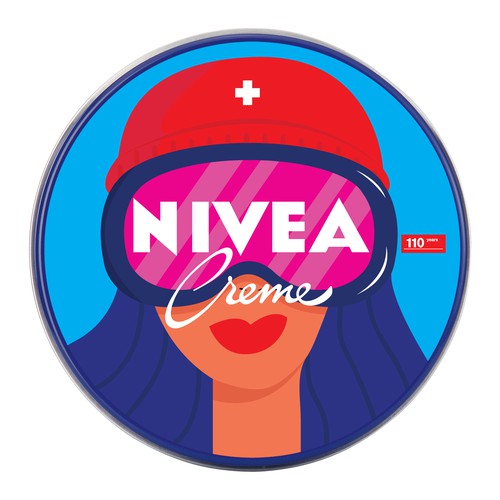 Cosmetics illustration with the title 'Concept for NIVEA Creme Swiss Anniversary Edition packaging'