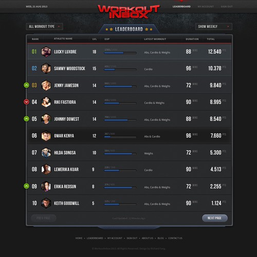 Interface design with the title 'Workout Inbox UI Design'
