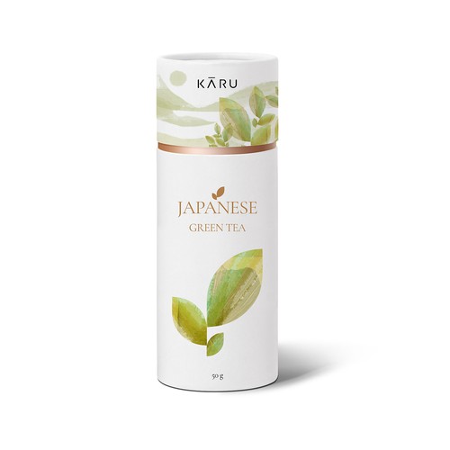Japanese packaging with the title 'Minimalistic and elegant tube packaging for Japanese Green Tea'