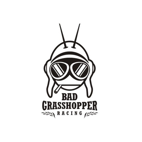 Insect design with the title 'Bad Grasshopper Racing'