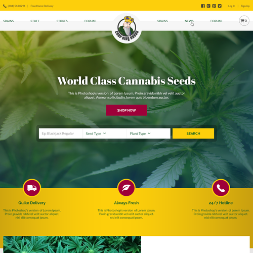 Agriculture website with the title 'Home page for Cannabis Store'
