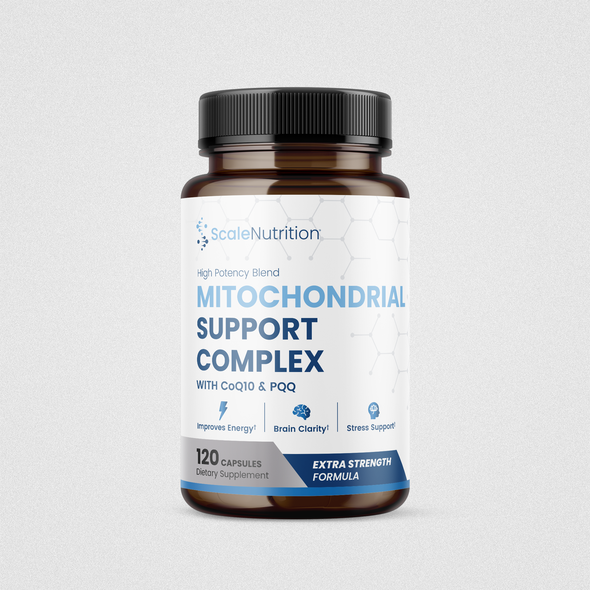 Blue design with the title 'Minimalistic Pharmaceutical Style Supplement Label Design'
