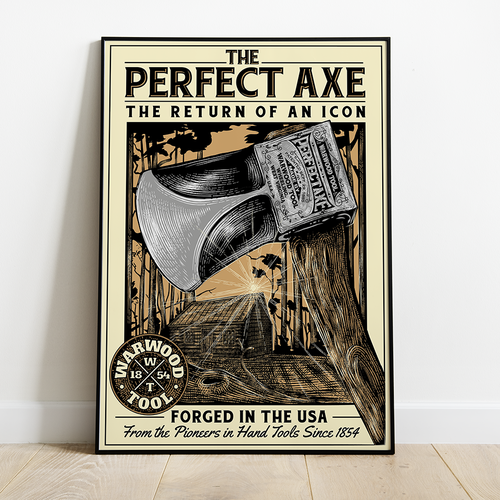 Poster illustration with the title 'Vintage 'The Perfect Axe' Poster Design'