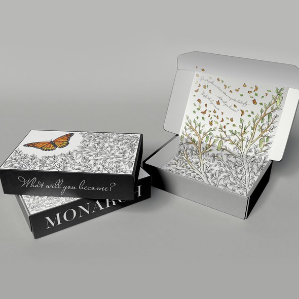 Hand-drawn packaging with the title 'Packaging for luxury eyewear brand'