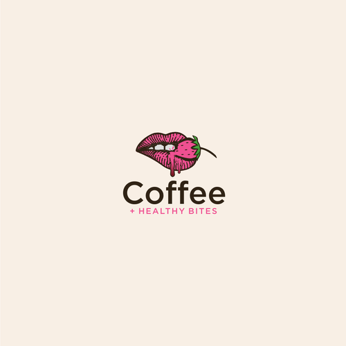 Strawberry logo with the title 'Coffee + Healthy Bites'