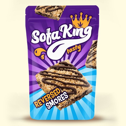 Cannabis packaging with the title 'Modern, vibrant package design concept for SofaKing'