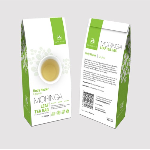 Nutrition packaging with the title 'Eat Moringa'