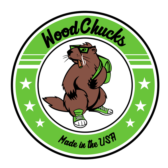 Badger logo with the title 'WoodChucks -disposable flavored pipes'