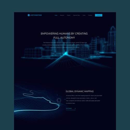 Futuristic website with the title 'Autonomous Intelligence Company Homepage'