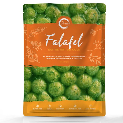 Icon packaging with the title 'Packaging concept for frozen falafel'