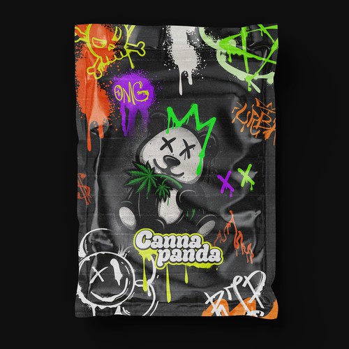 Graffiti design with the title 'Canna Panda Mylar Bag'