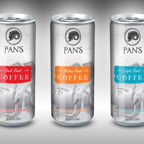 Beverage label with the title 'product label for Pan's Coffee'