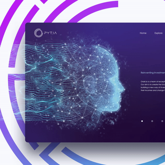 Futuristic website with the title 'Website Design + Illustration + Animation + Branding'