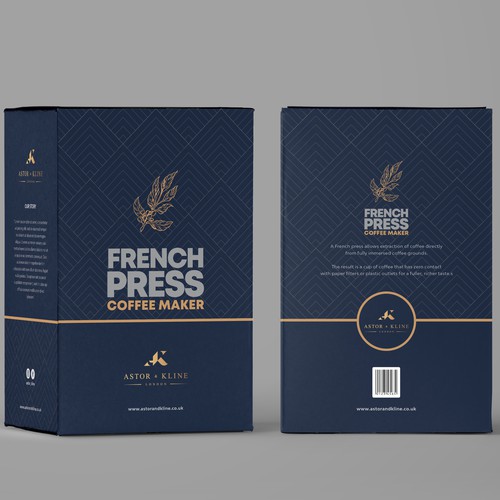 Silver foil packaging with the title 'Caja para Cafetera'