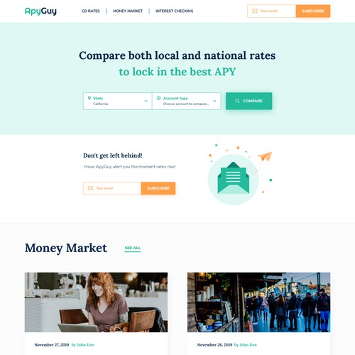 Money website with the title 'Landing page for savings account comparison website'
