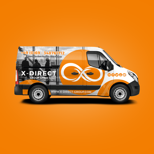 Vehicle graphic design with the title 'X-Direct Van Wrap'