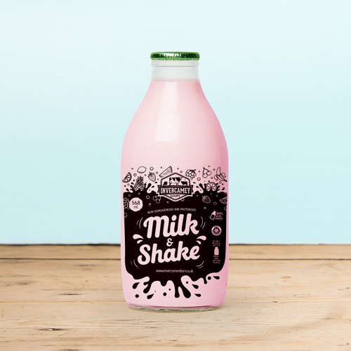 Glass bottle design with the title 'Milk shake bottle label'