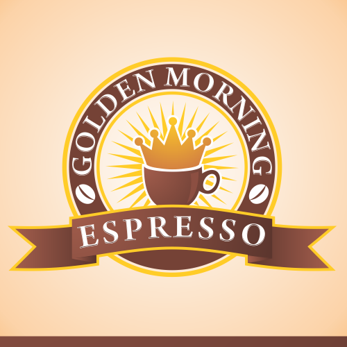 Brown logo with the title 'logo for Golden Mornings Espresso'