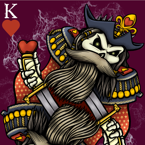 Game design artwork with the title 'Pirate King of Hearts'