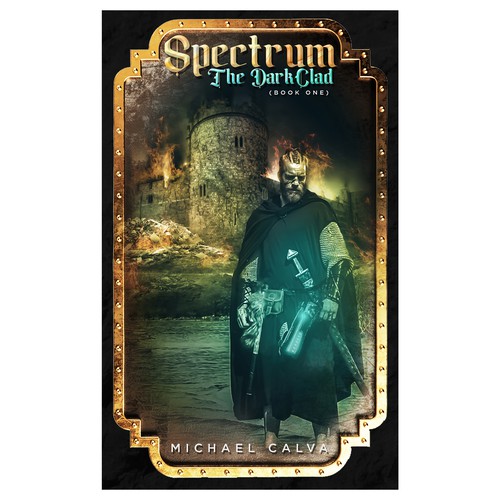 Medieval book cover with the title 'Spectrum: The Dark Clad'