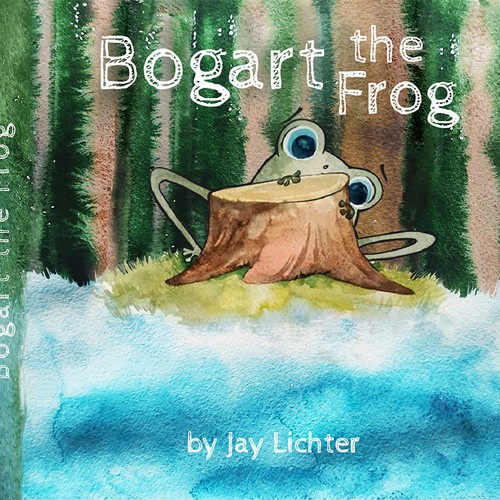 Watercolor artwork with the title 'Children's Picture Book Cover for Bogart the Frog'