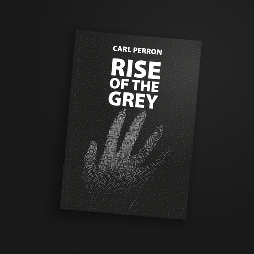 Gray book cover with the title 'cover art design for "Rise of the Grey"'