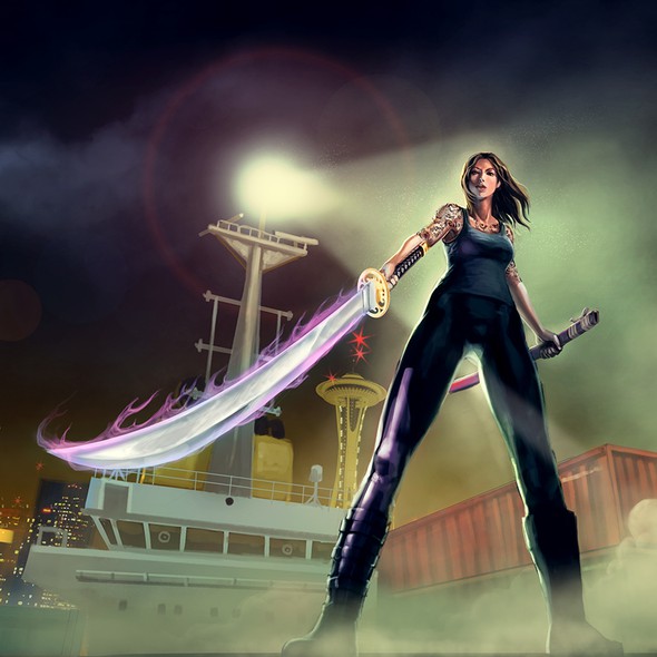 Fantasy artwork with the title 'tattoo girl'