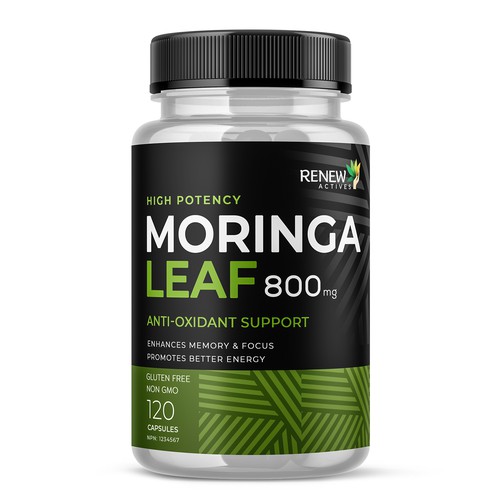 Vitamin packaging with the title 'Reew Actives Moringa vitamin bottle design'