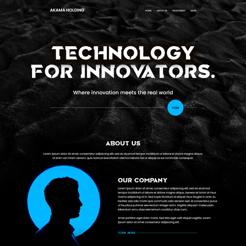 Lively design with the title 'Modern dark theme design for a tech company.'