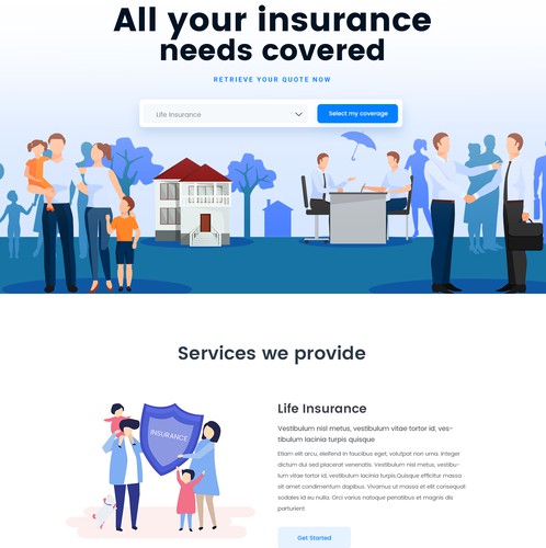 Insurance design with the title 'Home Page Design for Insurance Site'