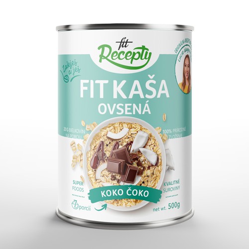 Flat packaging with the title 'Fit recepty / Oatmeal / Packaging design'