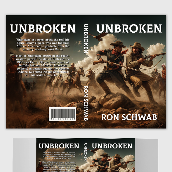 Country design with the title '"Unbroken" by Ron Schwab - Book Cover Design Proposal'