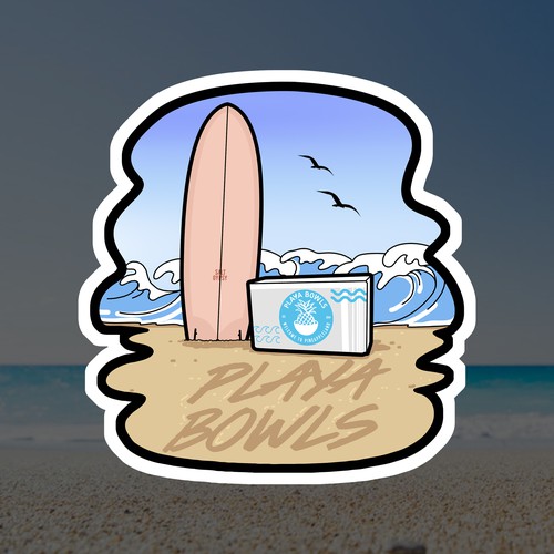 Vector art design with the title 'PLAYA BOWLS'