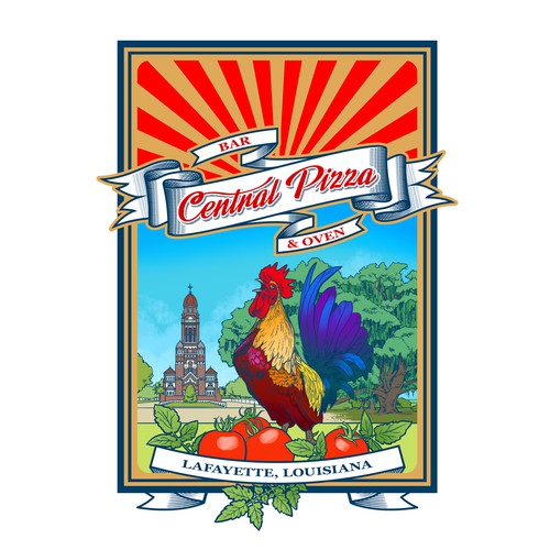 Rooster artwork with the title 'Logo and key visual for pizzeria'