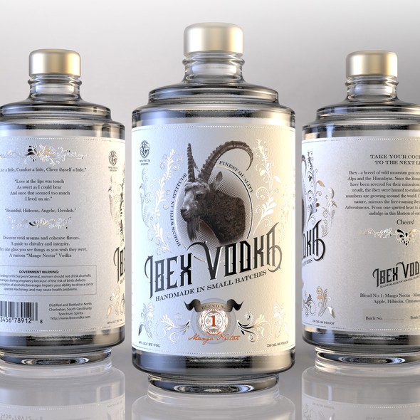 Gold foil label with the title 'Vodka label design'