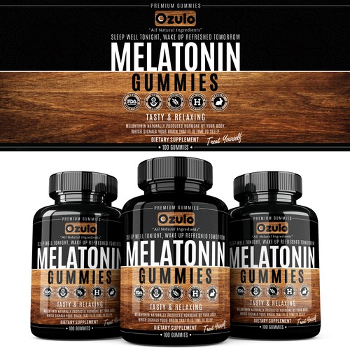 Gummy packaging with the title 'Modern Wood Grain Pattern Supplement Bottle or Canister Packaging.'