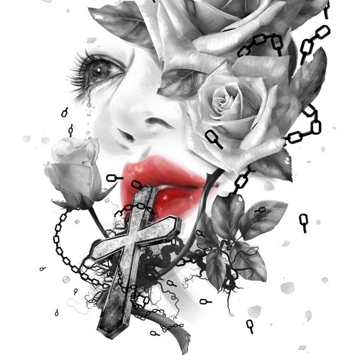 Lips design with the title 'Cross tears'